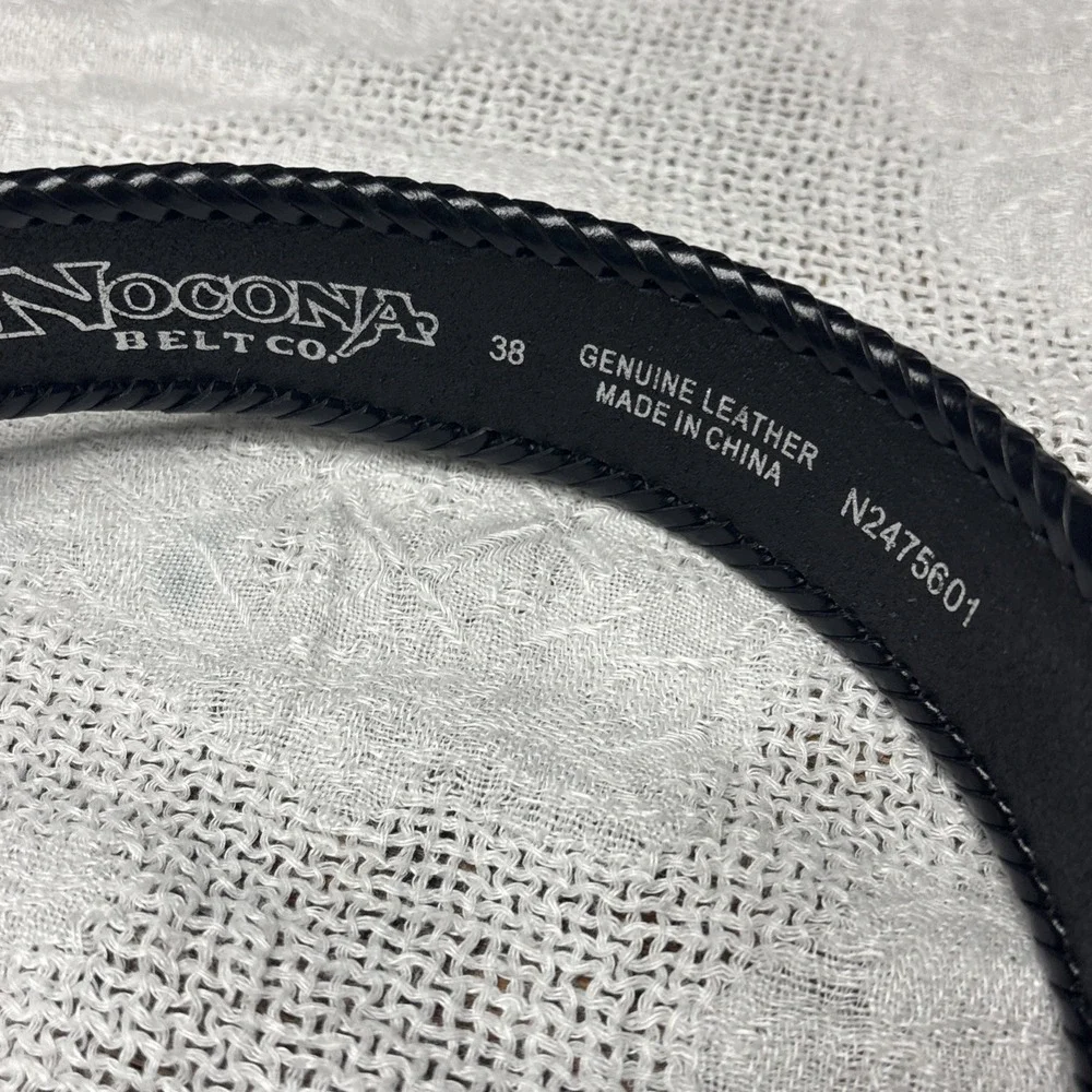 Vtg Nocona Leather Belt Mens 38 Blaxk Western Buckle  Stone Tooled Buckle